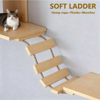 Cat Climbing Frame Wooden Wall Shelves with Bridge Ladder Cat Furniture Climbing Tree Cats Activity Space Cat Bed Sisal Pillar