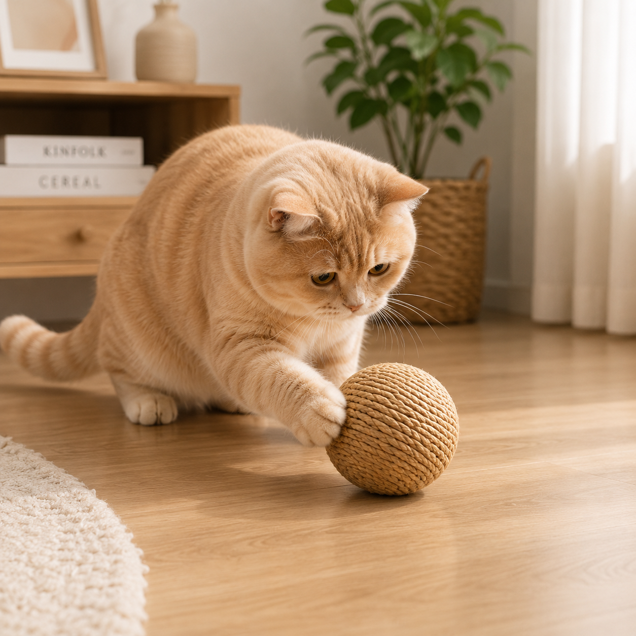 Jouet pour Chat Balle Sisal Sonore Nettoyage des Dents
