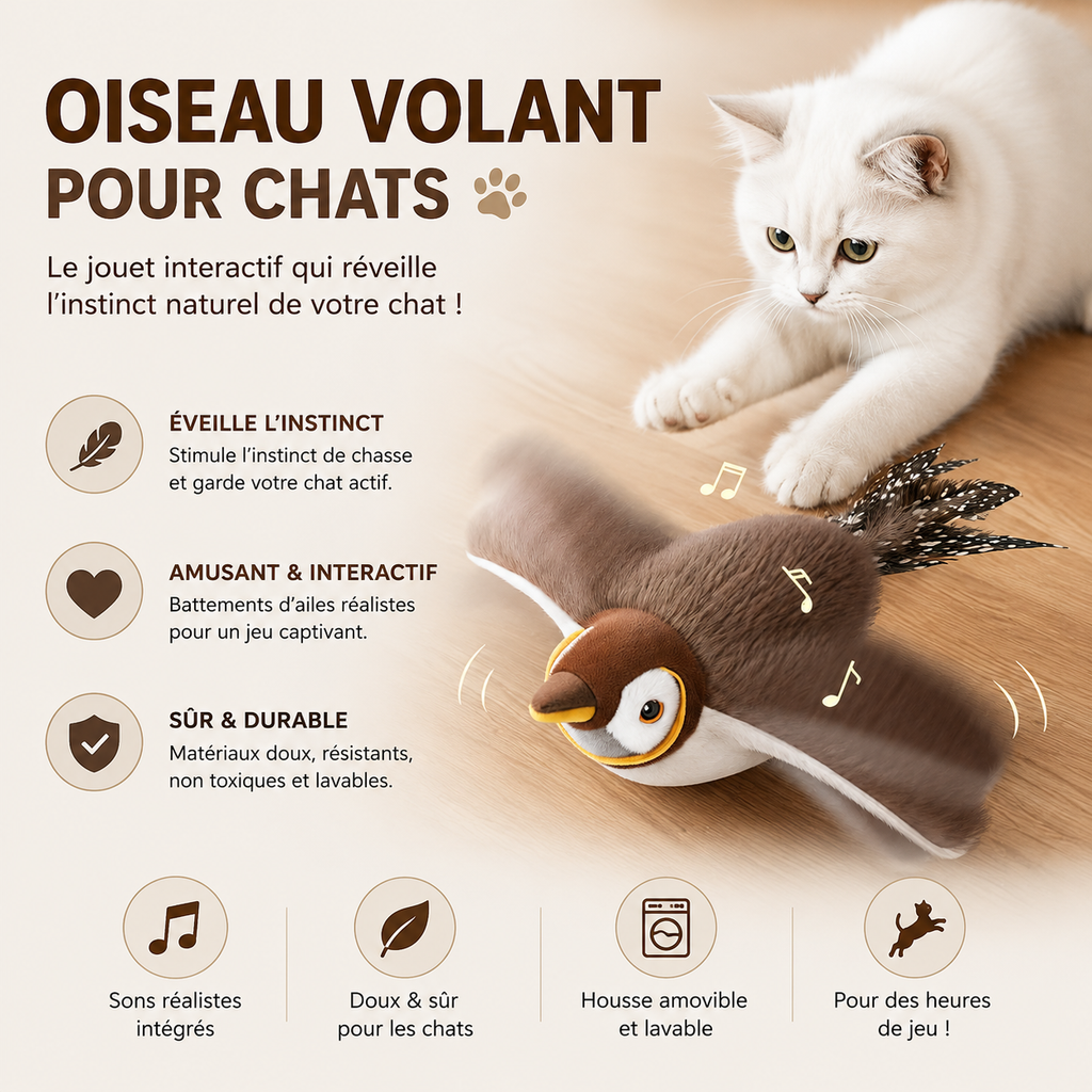 Jouet pour Chat Oiseau Interactif Rechargeable qui Chante