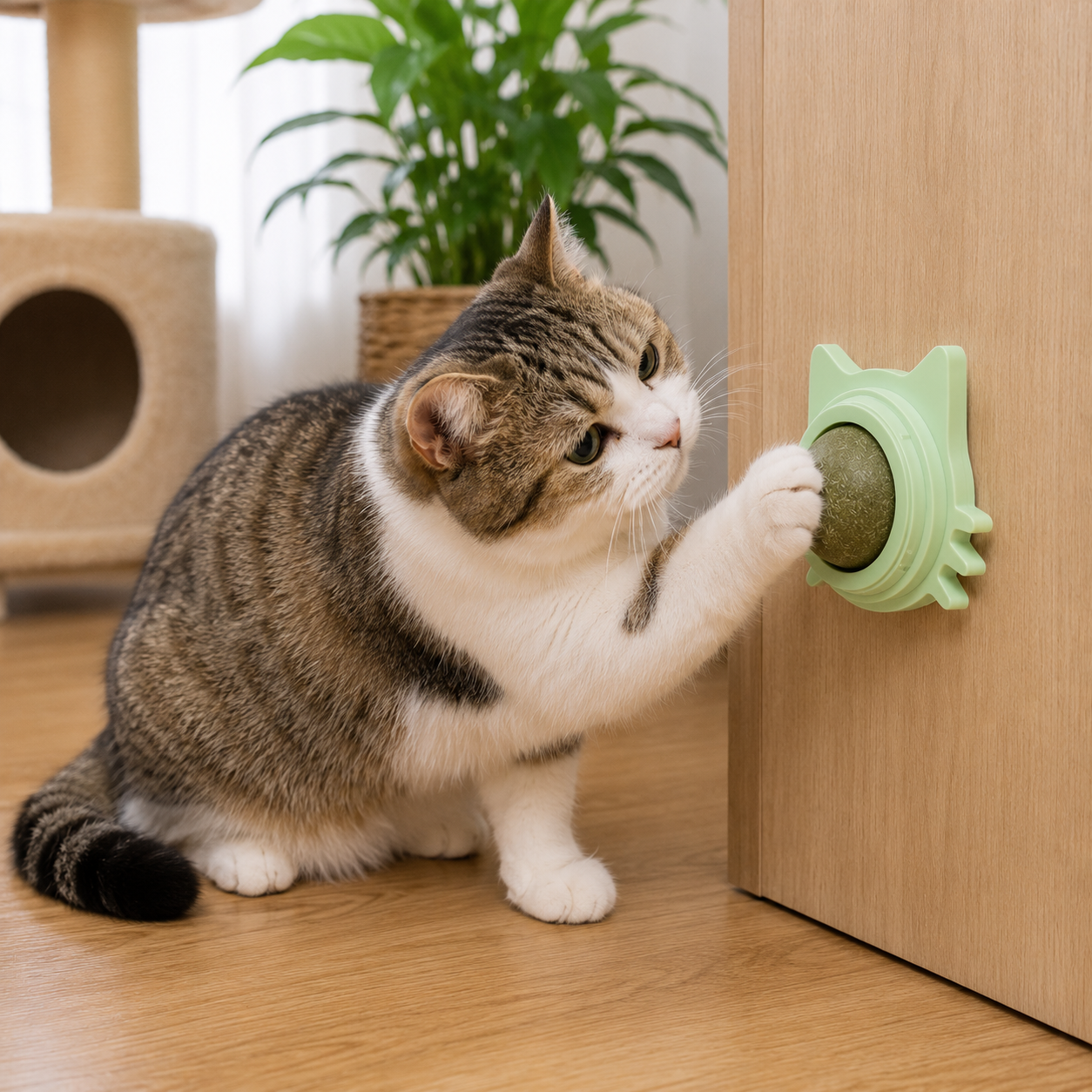 Jouet pour Chat Herbe à Chat Naturelle Balle Rotative Murale