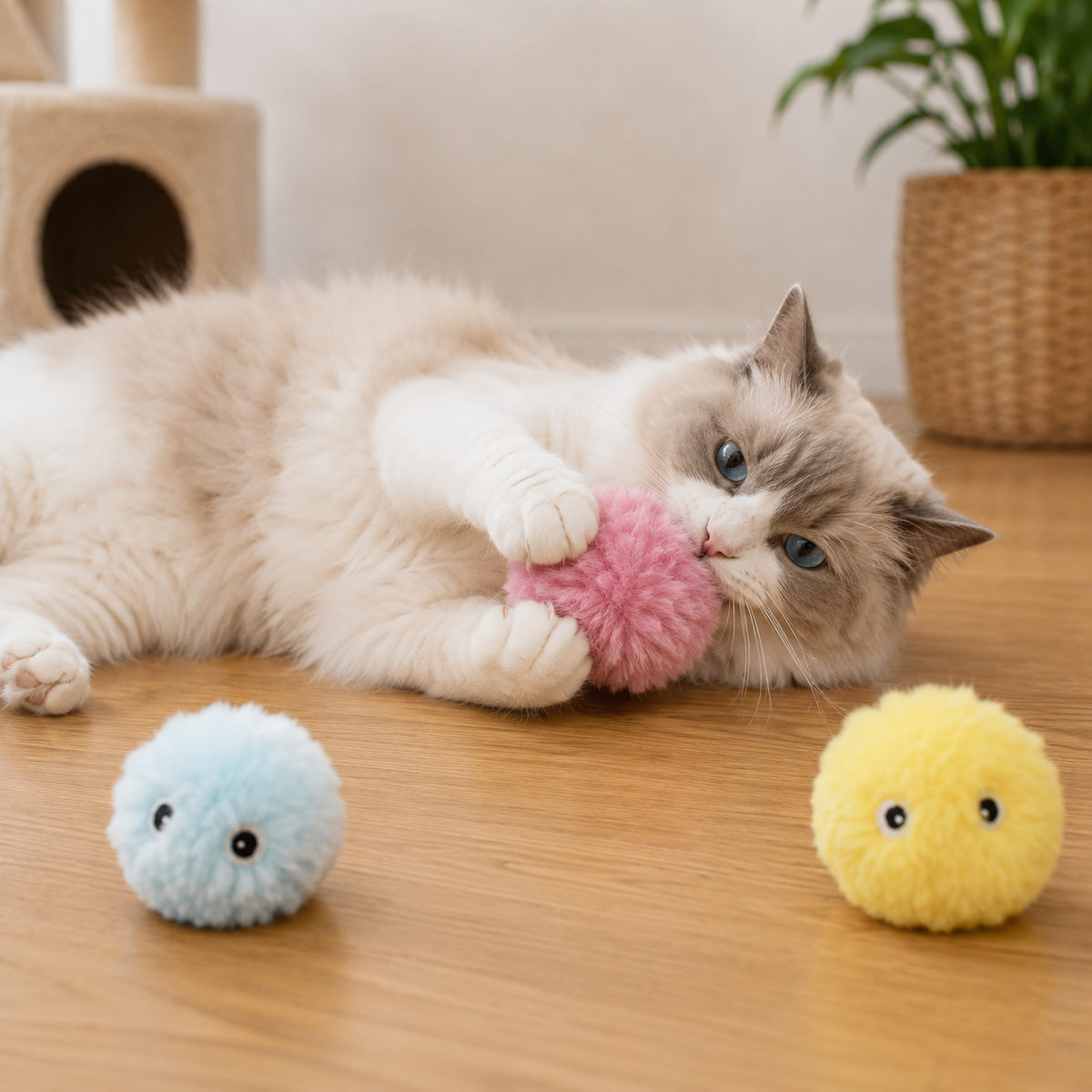 Jouet pour Chat Balle Peluche Sonore Entraînement Interactif