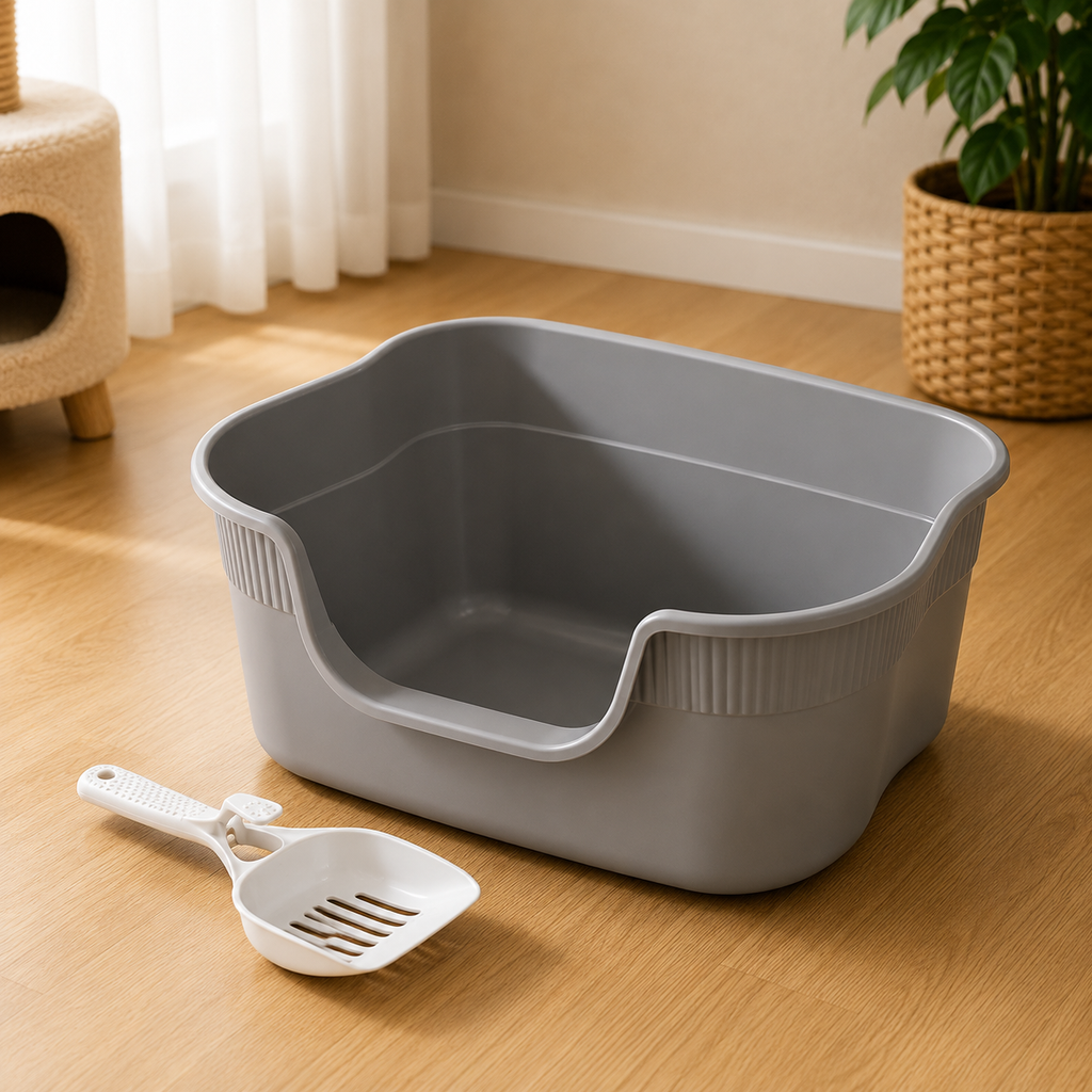 Semi Enclosed Cat Litter Box Anti Splashing Cat Toilet Sand Box with Litter Shovel Pet Bedpan Tray Pet Cleaning Supplies