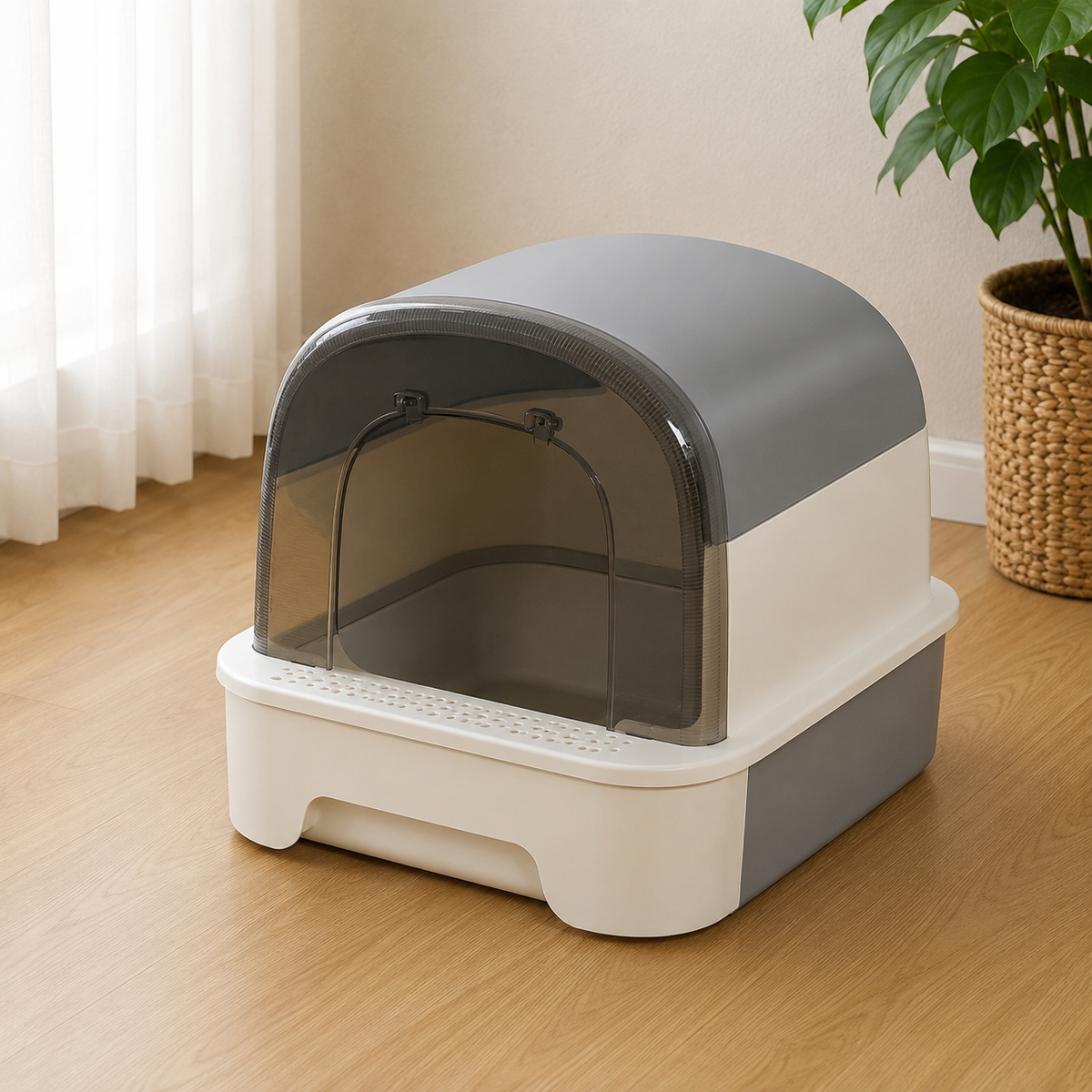 Foldable Cat Litter Box with Cat litter Scoop and Lid Indoor Large Drawer Type Enclosed Cat Toilet Anti-Splashing Easy to Clean