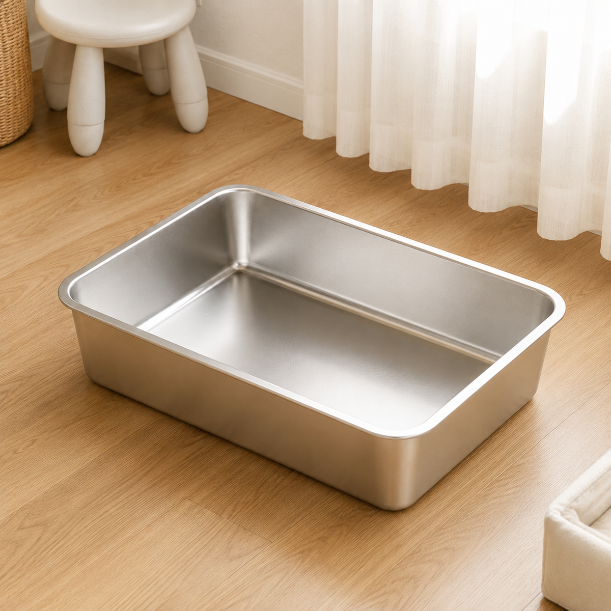 New Stainless Steel Cat Litter Box Easy To Clean High Sided Cat Toilet Large Capacity Pet Toilet Supplies Cat