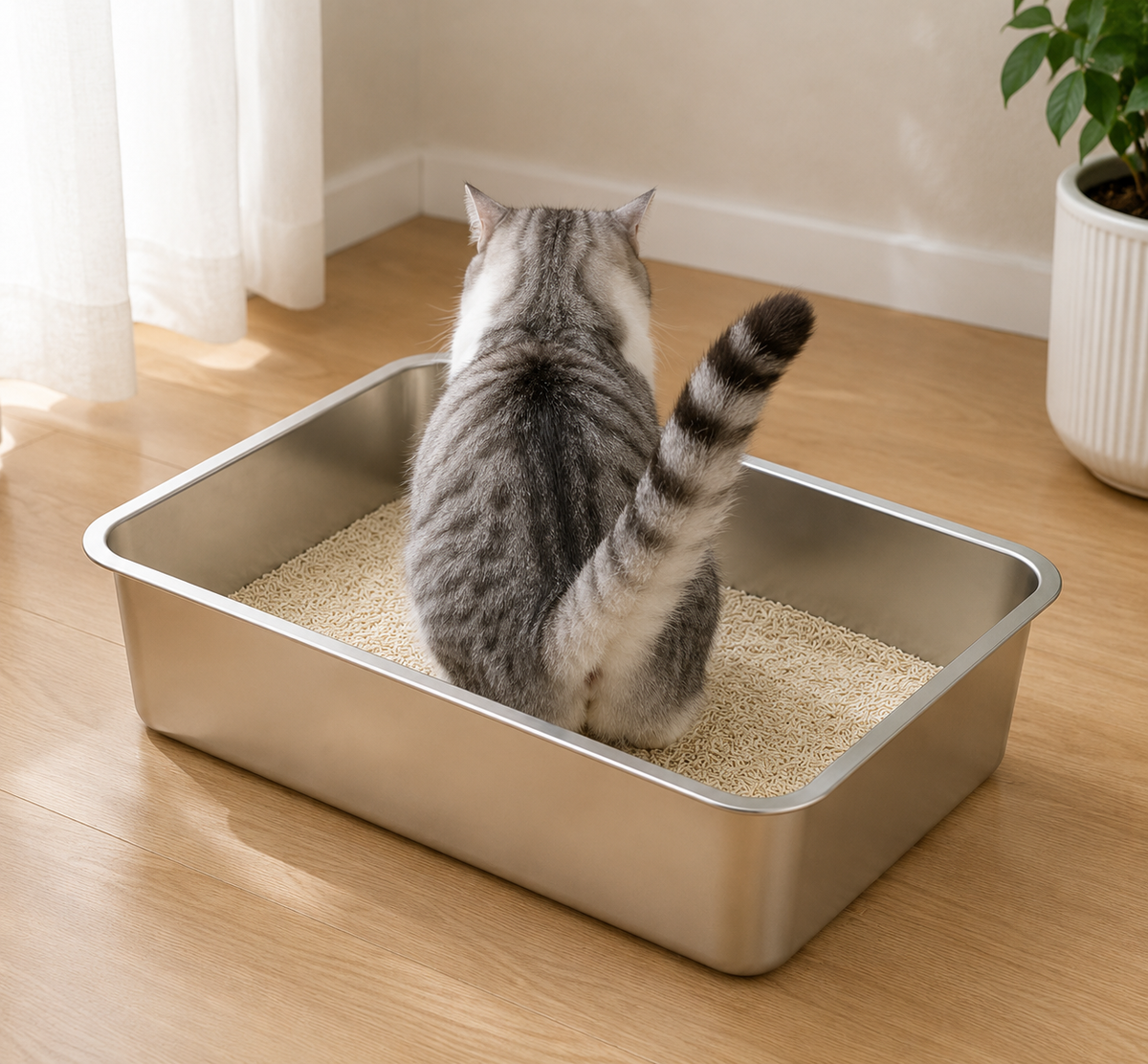 New Stainless Steel Cat Litter Box Easy To Clean High Sided Cat Toilet Large Capacity Pet Toilet Supplies Cat