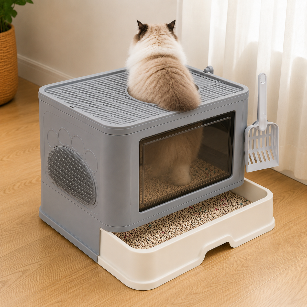 Cat litter tray-foldable Cat toilet home-48.5*38cm-pink/gray/blue