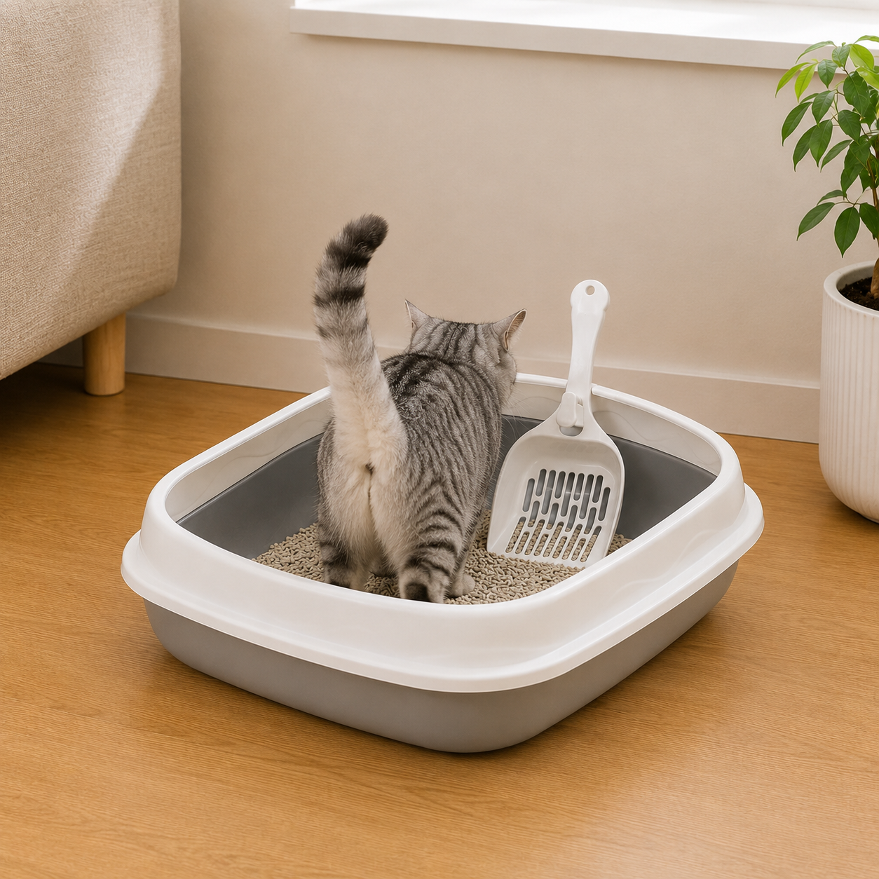 Semi-enclosed Litter Box Spatter-proof Cat Toilet Large Kitten Cleaning Supplies Large Cat Poop Bowl Pet Bupplies