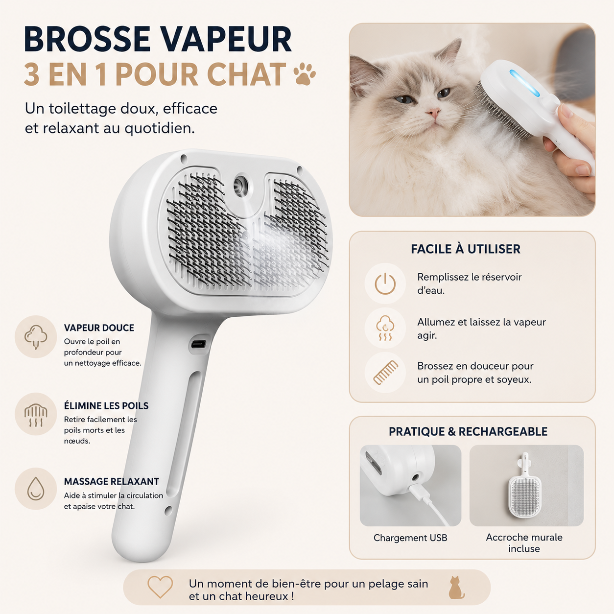 Upgraded Pet Spray Grooming Comb Steamy Floating Hair Removal Cleaning Steam Brush Styling for Dogs Cats Accessories