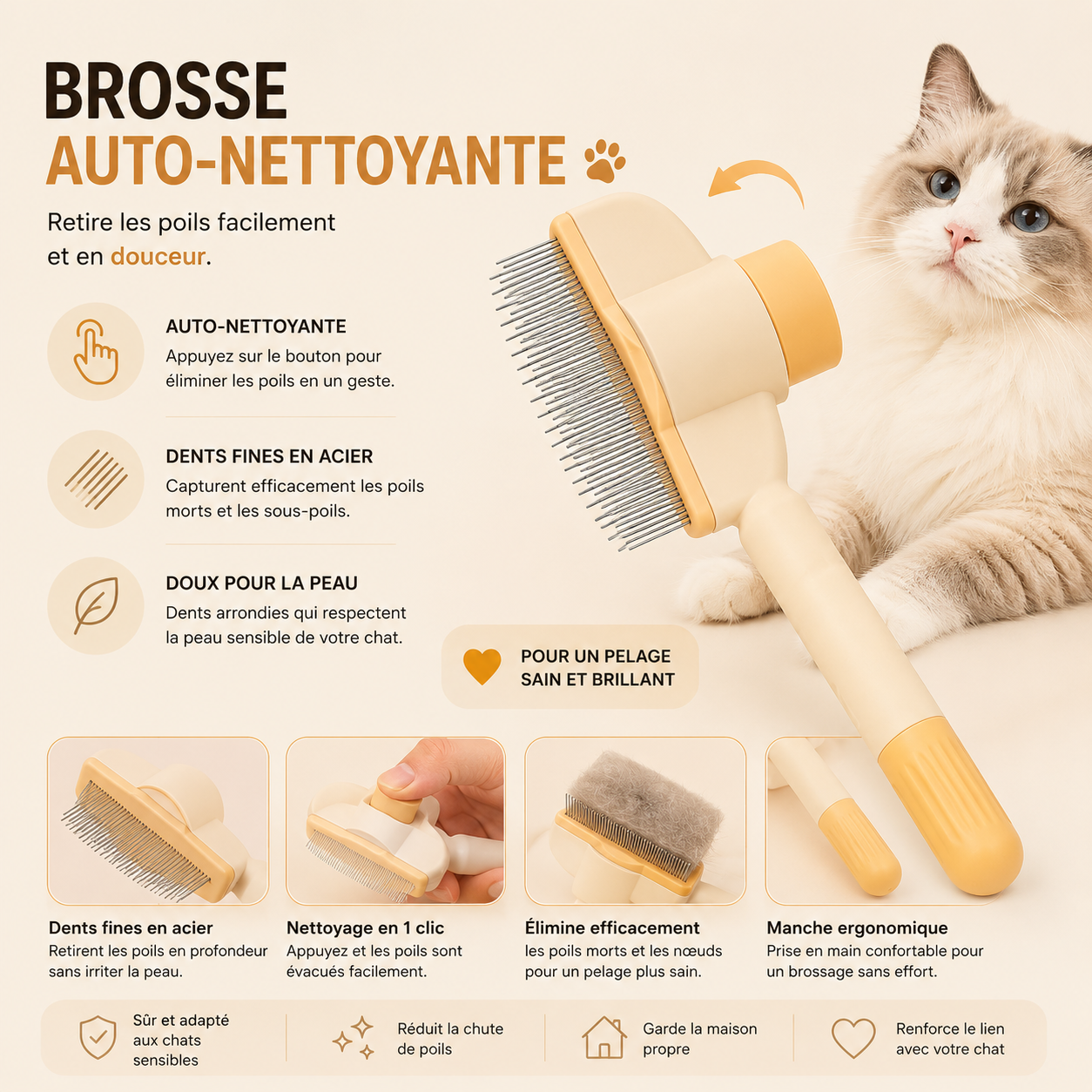 Dual-Purpose Comb for Cats Floating Teeth Hair Remover Brush with Needle Design for Pet Grooming Tool for Long/Short Fur