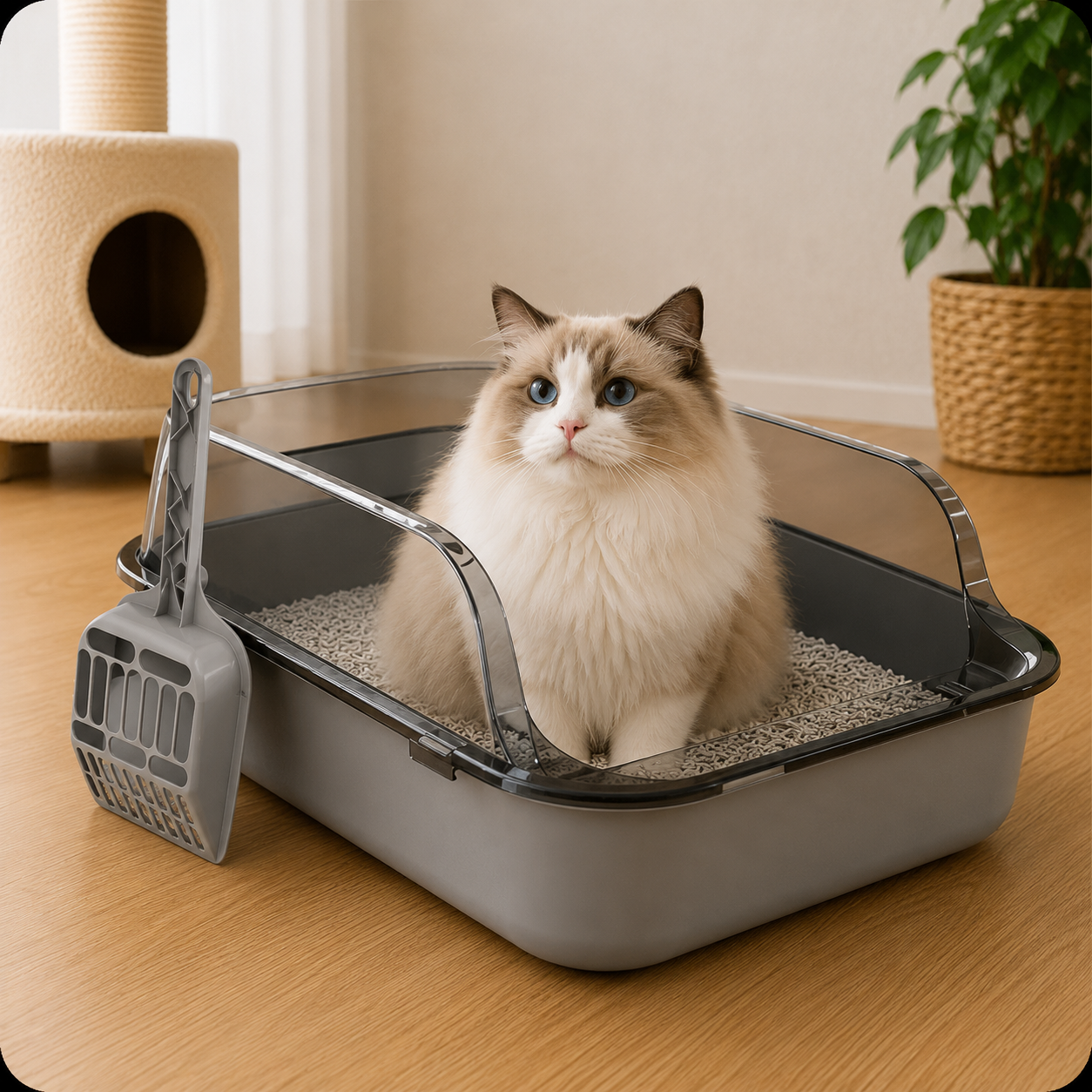 Semi-Enclosed Cat Litter Box Splashproof Kitten Toilet Tray Pet Cleaning Basin with High Sides for Indoor Use