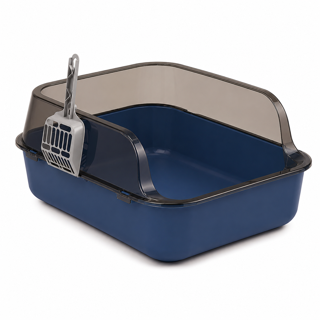 Semi-Enclosed Cat Litter Box Splashproof Kitten Toilet Tray Pet Cleaning Basin with High Sides for Indoor Use