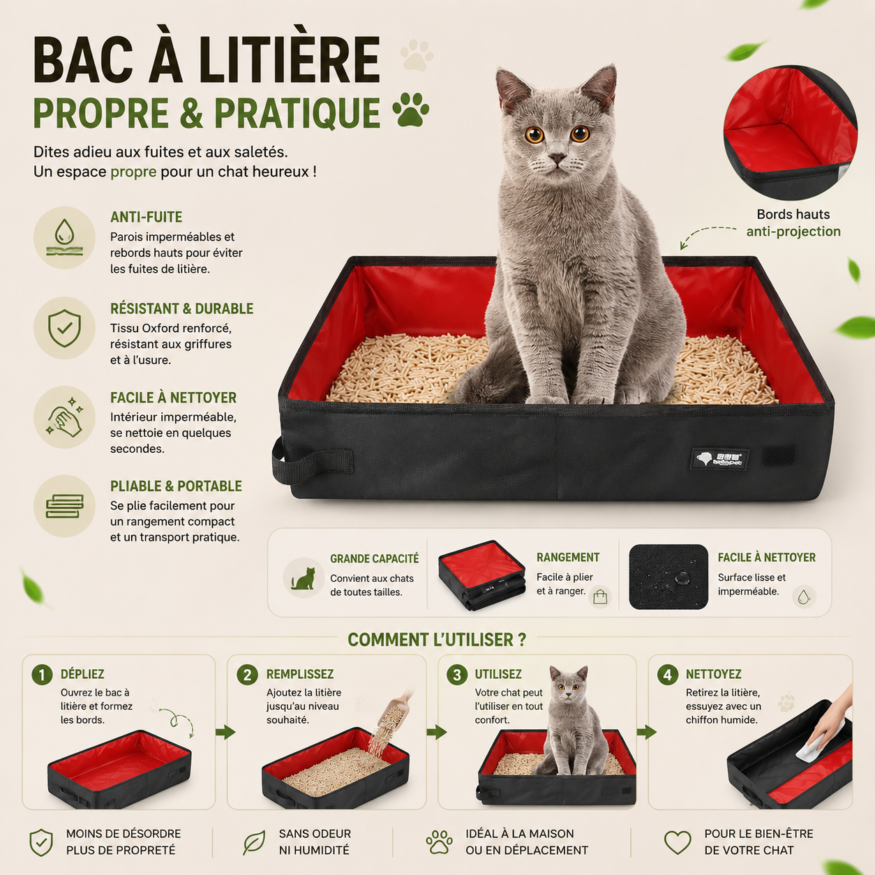 Portable Folding Travel Pet Litter Box Dog Toilet Tray Folding Cat Litter Potty Waterproof Outdoor Foldable Cat Litter Box