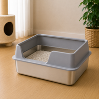 Extra Large Stainless Steel Cat Litter Box with High Wall Enclosure Non-Stick Leak Proof Easy to Clean Includes Lid