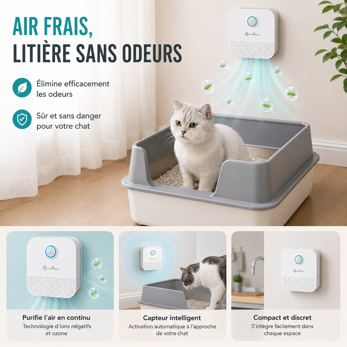 DownyPaws 4000mAh Smart Cat Odor Purifier For Cat Litter Box Deodorizer Pet Toilet Air Purifier Dog Cat Litter Deodorant
