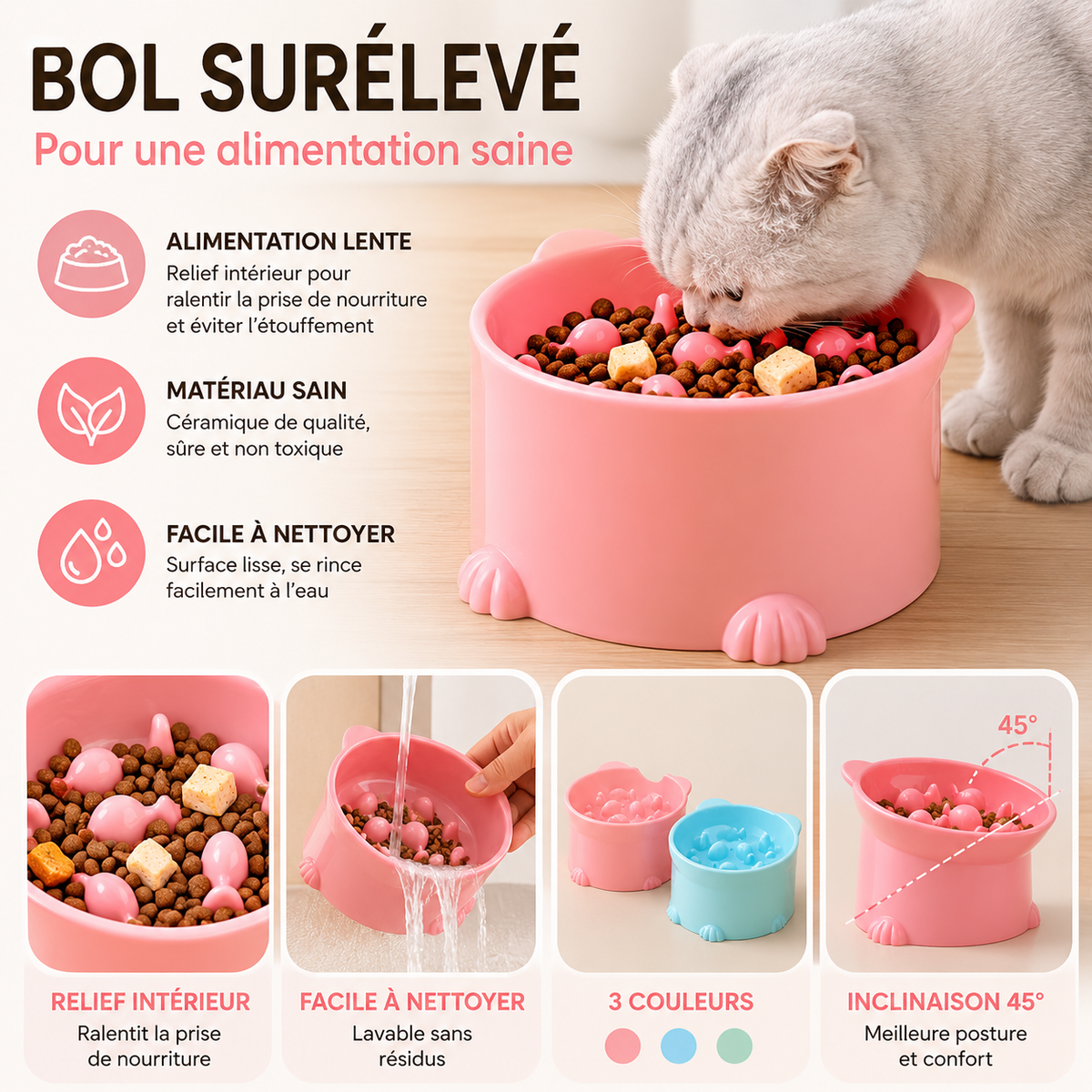 Pet High Foot Anti Choking Bowl Cat Basin Neck Protection Cat Food Bowl Rice Bow Slow Food Anti Choking Pet Bowl