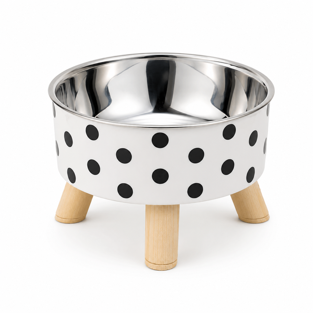 Pet cat and dog bowl polka-dot plaid stainless steel anti-slip easy to clean indoor and outdoor