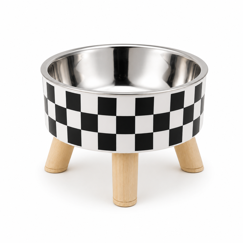 Pet cat and dog bowl polka-dot plaid stainless steel anti-slip easy to clean indoor and outdoor