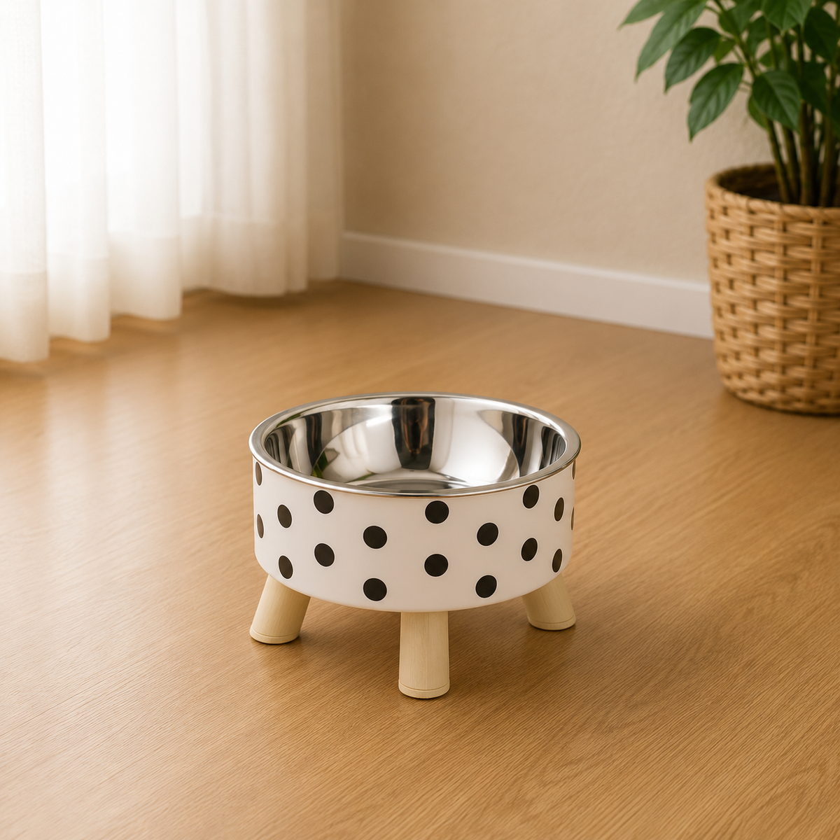 Pet cat and dog bowl polka-dot plaid stainless steel anti-slip easy to clean indoor and outdoor