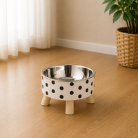 Pet cat and dog bowl polka-dot plaid stainless steel anti-slip easy to clean indoor and outdoor