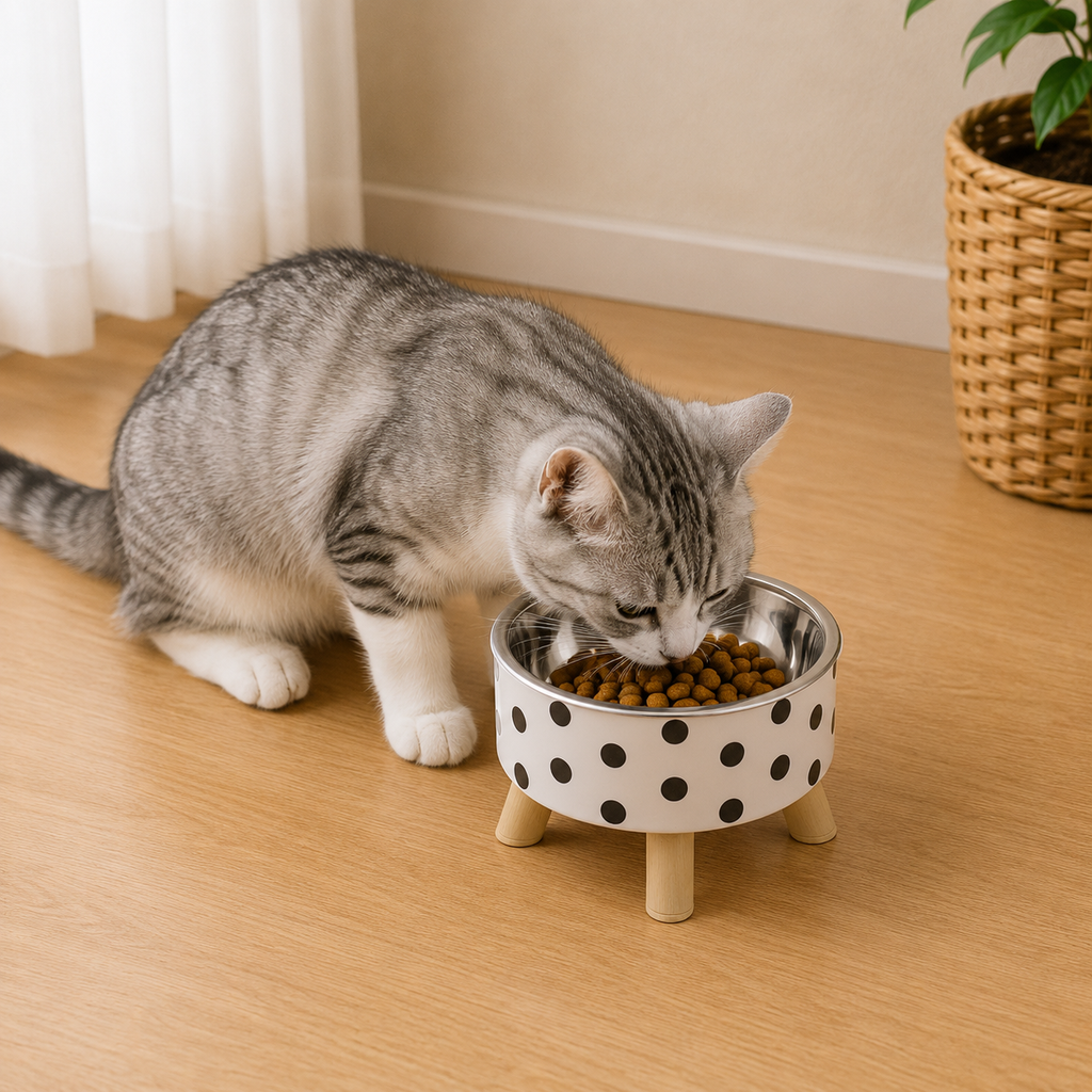 Pet cat and dog bowl polka-dot plaid stainless steel anti-slip easy to clean indoor and outdoor