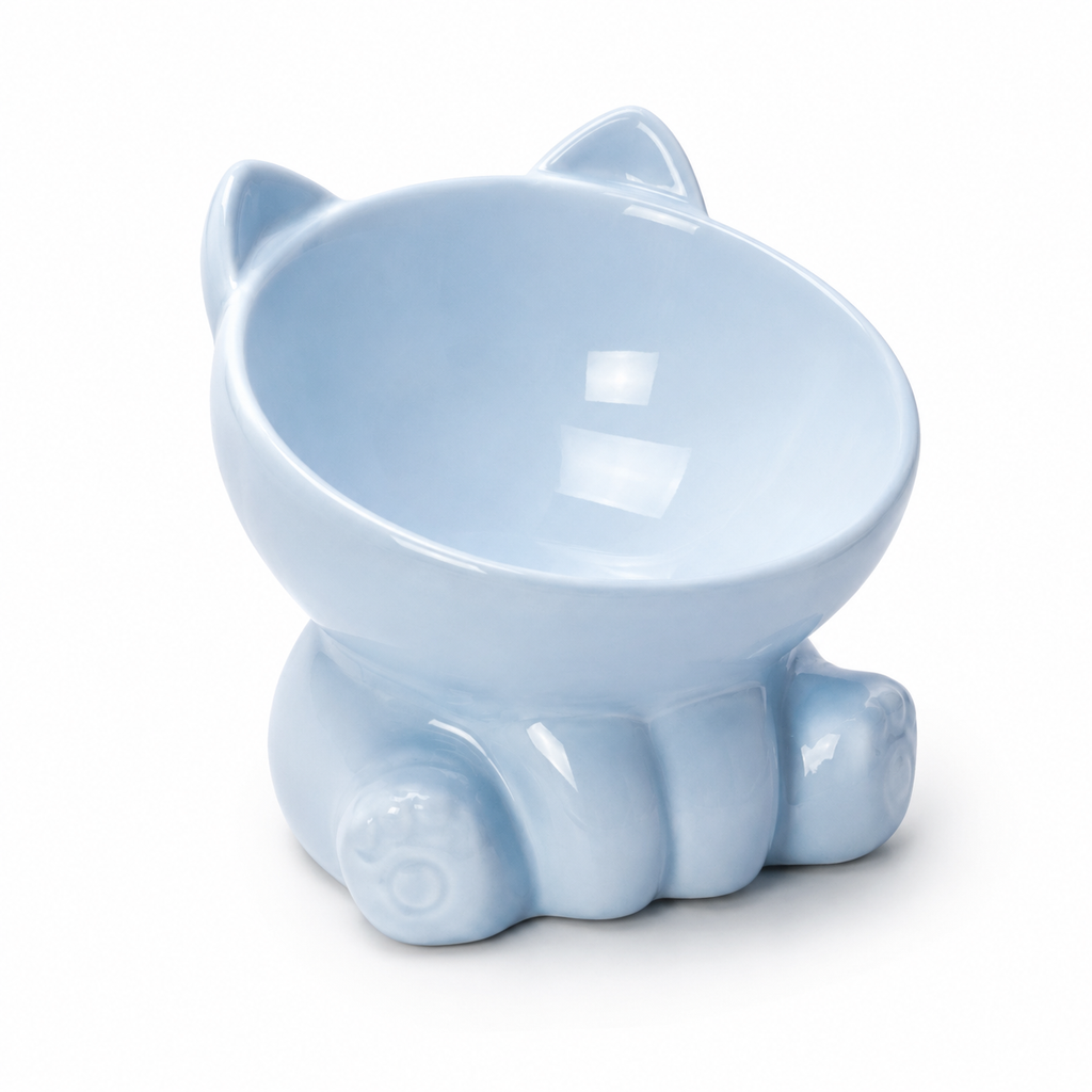 Cute Ceramic Cat Bowl with High Feet Dog Drinking Water Bowl Pet Supplies Cervical Spine Protection Diagonal Design Accessories