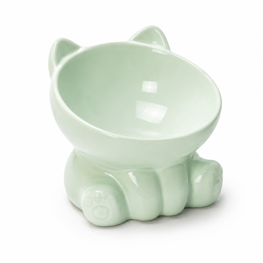 Cute Ceramic Cat Bowl with High Feet Dog Drinking Water Bowl Pet Supplies Cervical Spine Protection Diagonal Design Accessories