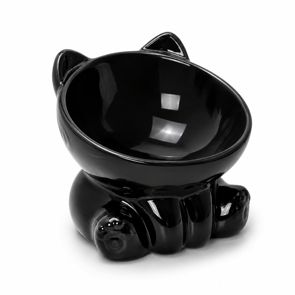 Cute Ceramic Cat Bowl with High Feet Dog Drinking Water Bowl Pet Supplies Cervical Spine Protection Diagonal Design Accessories