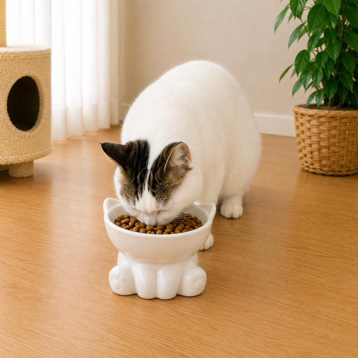 Cute Ceramic Cat Bowl with High Feet Dog Drinking Water Bowl Pet Supplies Cervical Spine Protection Diagonal Design Accessories