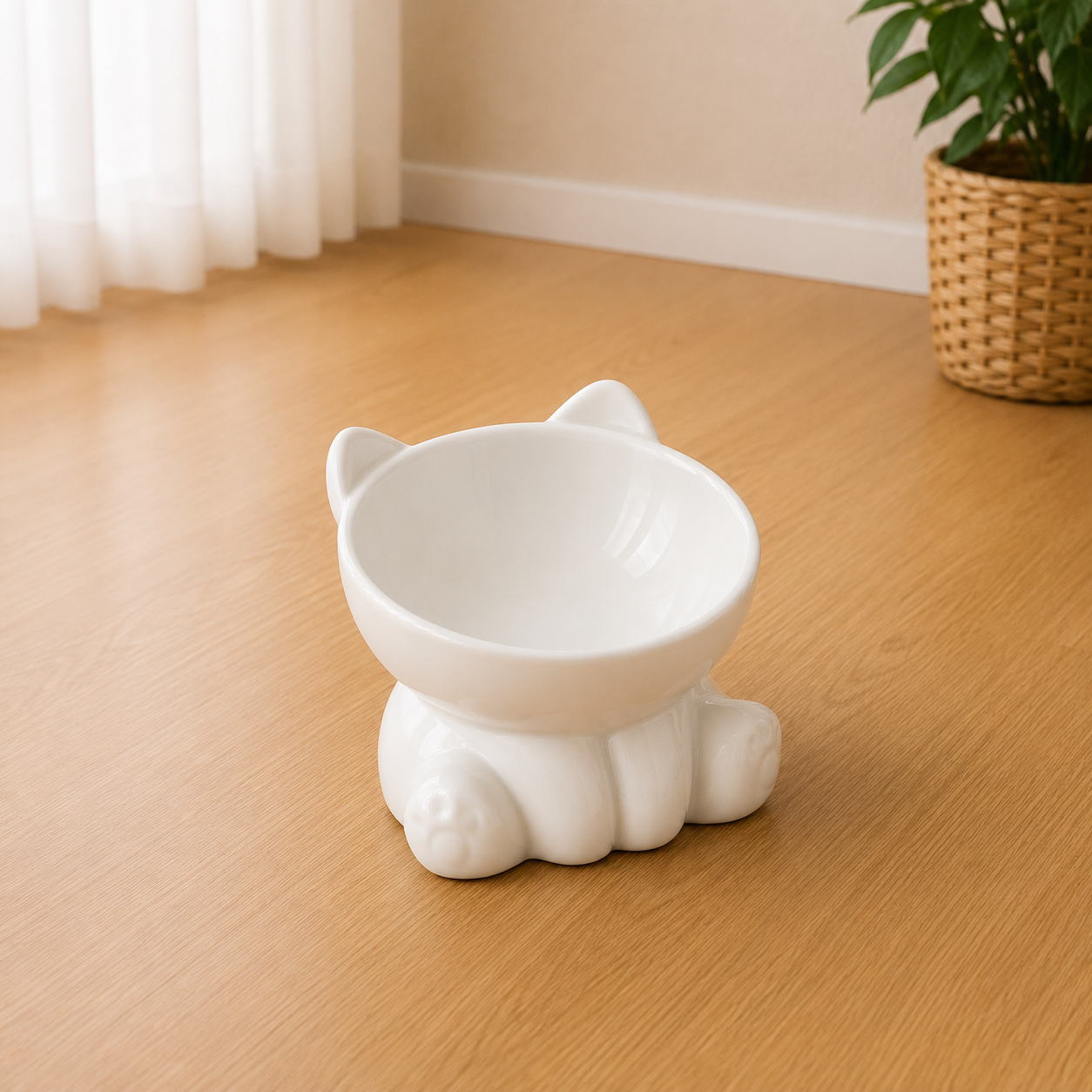 Cute Ceramic Cat Bowl with High Feet Dog Drinking Water Bowl Pet Supplies Cervical Spine Protection Diagonal Design Accessories