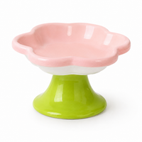 Ceramic Raised Cat Bowl With Flower Design, Elevated Cat Food Bowl Water Plate Snack Dish With Stand For Neck Protection