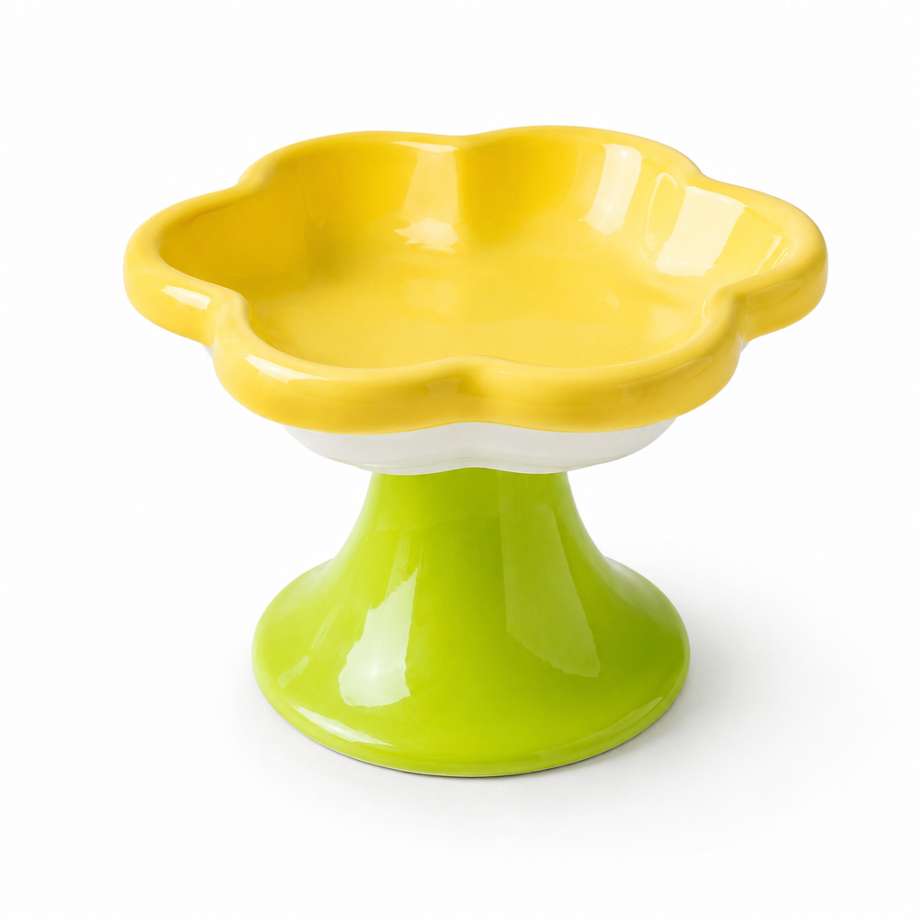 Ceramic Raised Cat Bowl With Flower Design, Elevated Cat Food Bowl Water Plate Snack Dish With Stand For Neck Protection