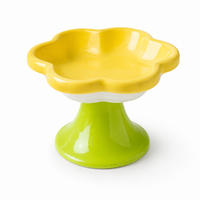 Ceramic Raised Cat Bowl With Flower Design, Elevated Cat Food Bowl Water Plate Snack Dish With Stand For Neck Protection