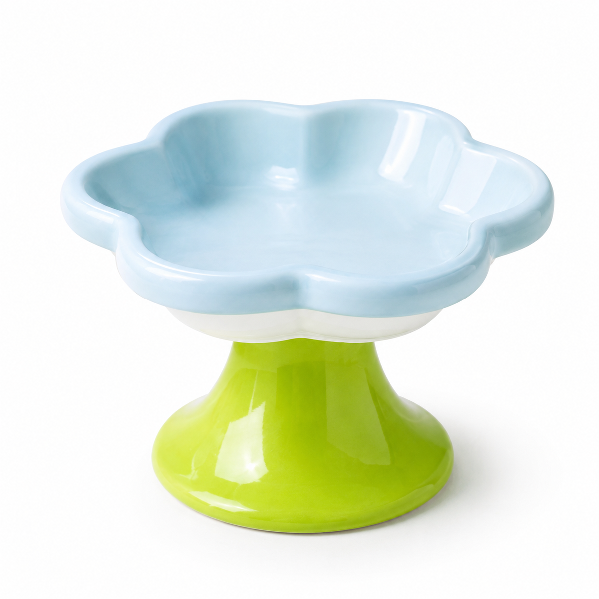 Ceramic Raised Cat Bowl With Flower Design, Elevated Cat Food Bowl Water Plate Snack Dish With Stand For Neck Protection