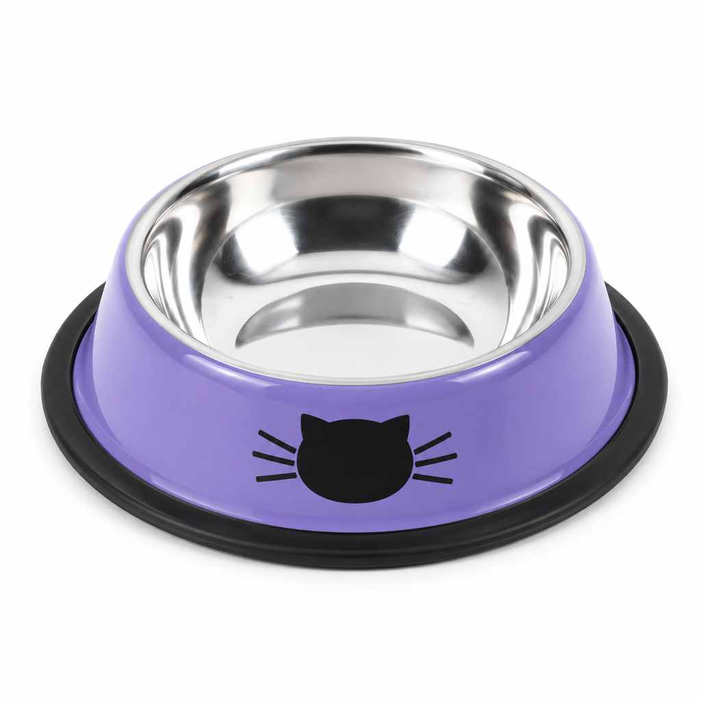 Cat Food Bowl Stainless Steel Kitten Cat Feeder Water Bowl With Non-Slip Rubber Base Small Pet Bowl Cat Accessories Pet Supplies