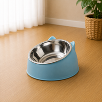 1pc Elevated Stainless Steel Cat Bowl, Inclined Food & Water Dish with Cute Ear Stand, Neck Protection Design for Cats