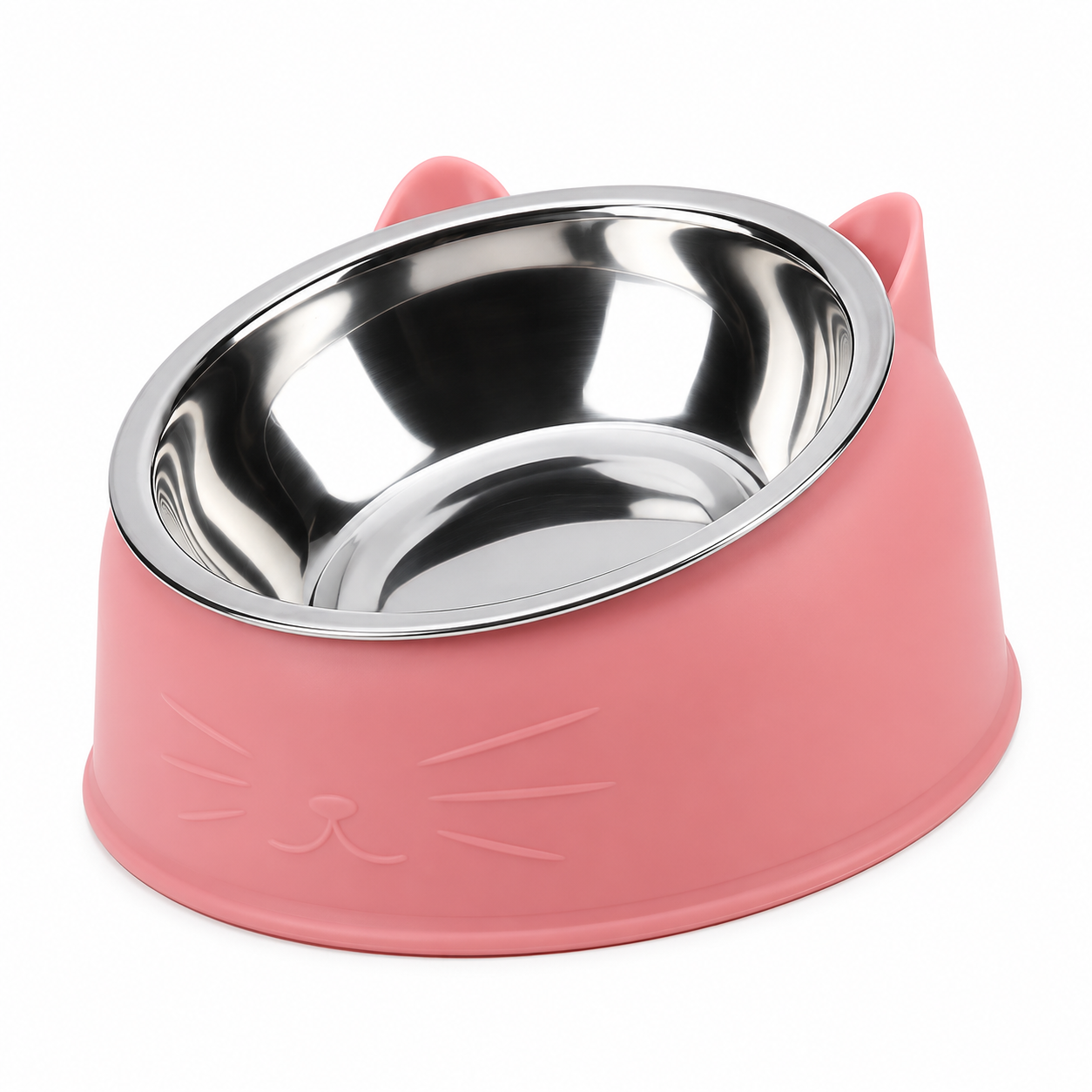 1pc Elevated Stainless Steel Cat Bowl, Inclined Food & Water Dish with Cute Ear Stand, Neck Protection Design for Cats