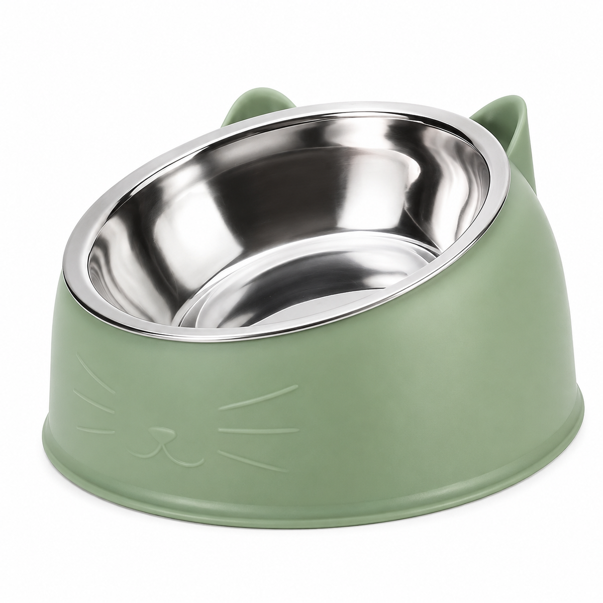 1pc Elevated Stainless Steel Cat Bowl, Inclined Food & Water Dish with Cute Ear Stand, Neck Protection Design for Cats