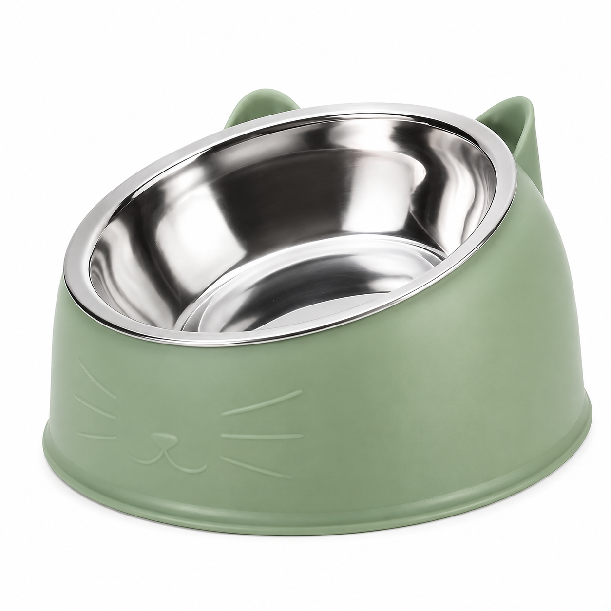 1pc Elevated Stainless Steel Cat Bowl, Inclined Food & Water Dish with Cute Ear Stand, Neck Protection Design for Cats