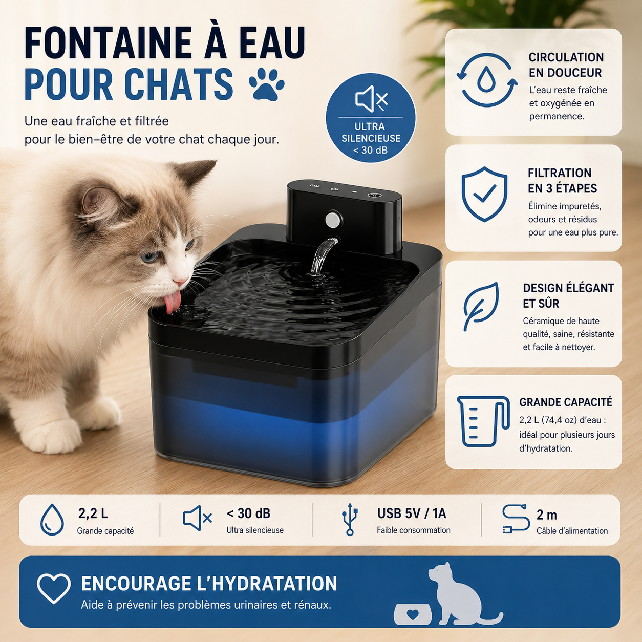 ROJECO Wireless Automatic Cat Water Fountain 2600mAh Pet Water Dispenser For Dog Cat Infrared Sensor Smart Pet Drinkier Fountain