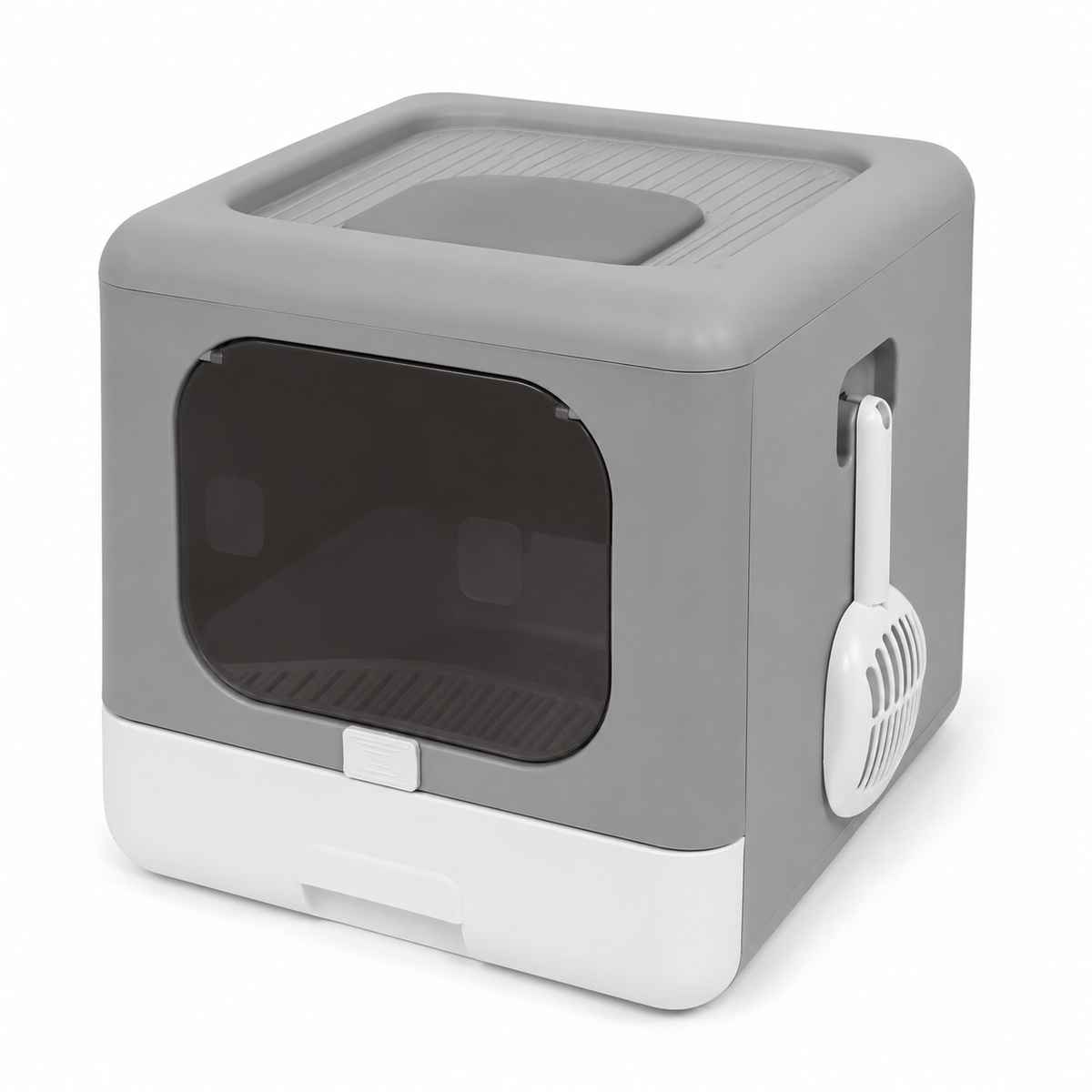 Cat Litter Box with Scoop and Tray Sifting Enclosed Foldable Kitten Toilet Detachable Poop Top Front Entry Pet Supplies