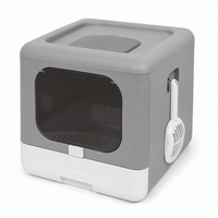 Cat Litter Box with Scoop and Tray Sifting Enclosed Foldable Kitten Toilet Detachable Poop Top Front Entry Pet Supplies