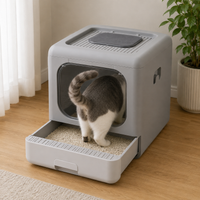 Cat Litter Box with Scoop and Tray Sifting Enclosed Foldable Kitten Toilet Detachable Poop Top Front Entry Pet Supplies