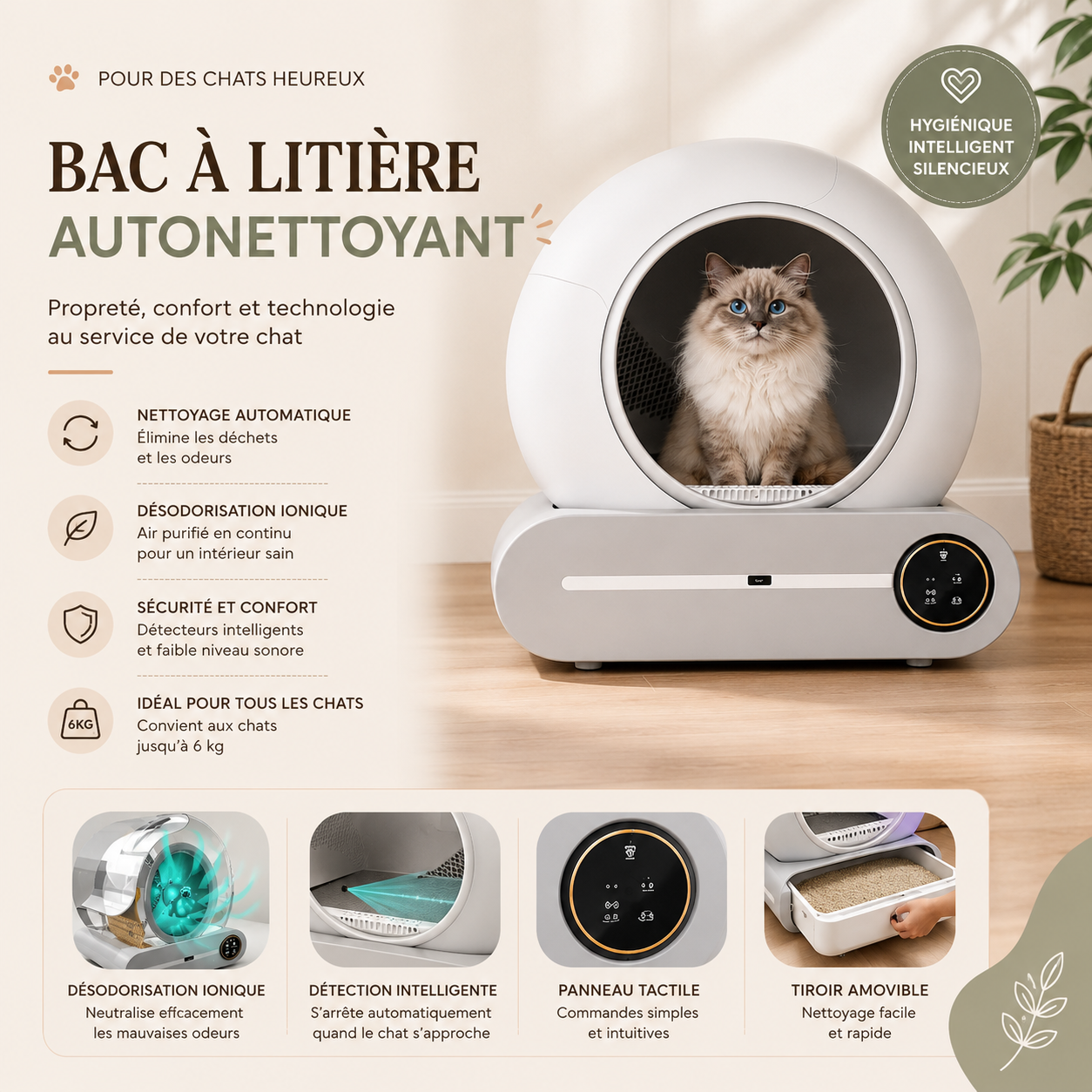 Litière Autonettoyante Connectée pour Chat