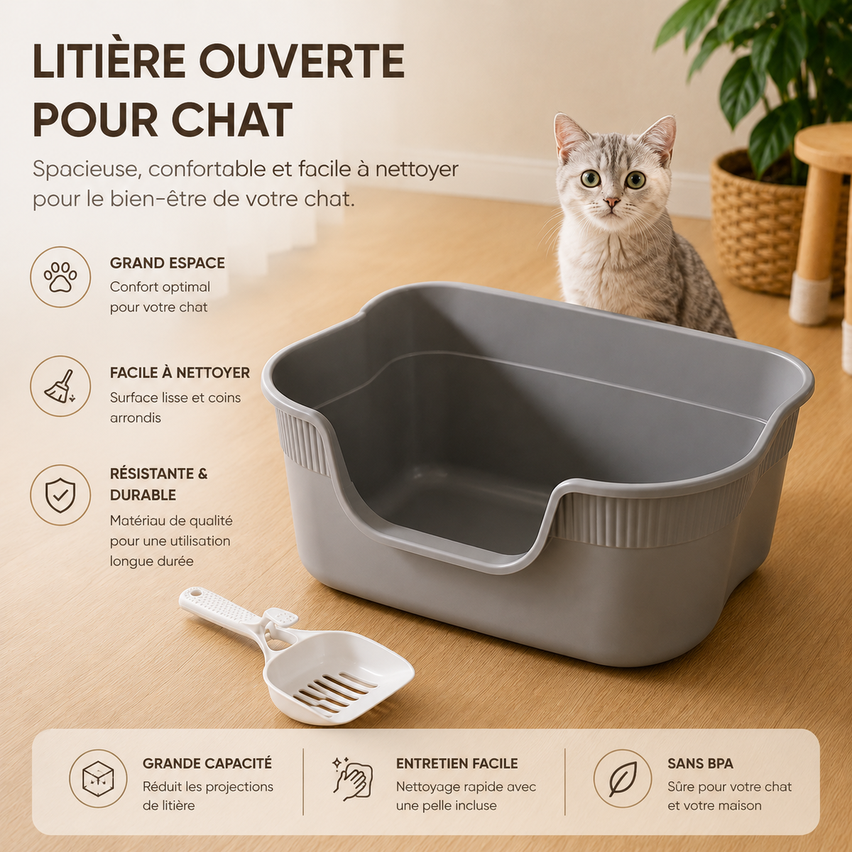 Semi Enclosed Cat Litter Box Anti Splashing Cat Toilet Sand Box with Litter Shovel Pet Bedpan Tray Pet Cleaning Supplies