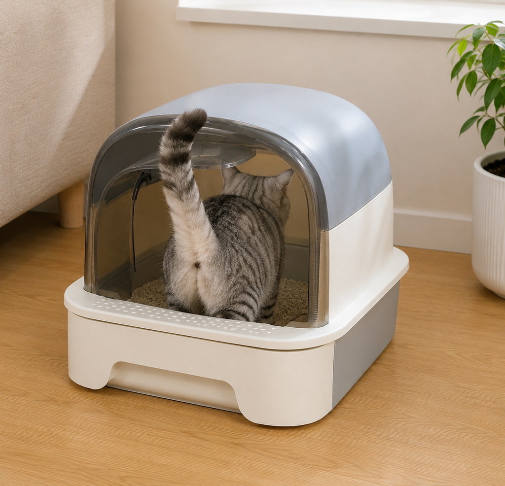 Foldable Cat Litter Box with Cat litter Scoop and Lid Indoor Large Drawer Type Enclosed Cat Toilet Anti-Splashing Easy to Clean