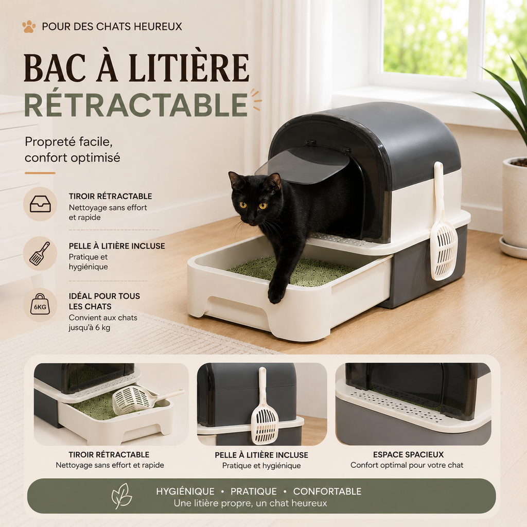 Foldable Cat Litter Box with Cat litter Scoop and Lid Indoor Large Drawer Type Enclosed Cat Toilet Anti-Splashing Easy to Clean