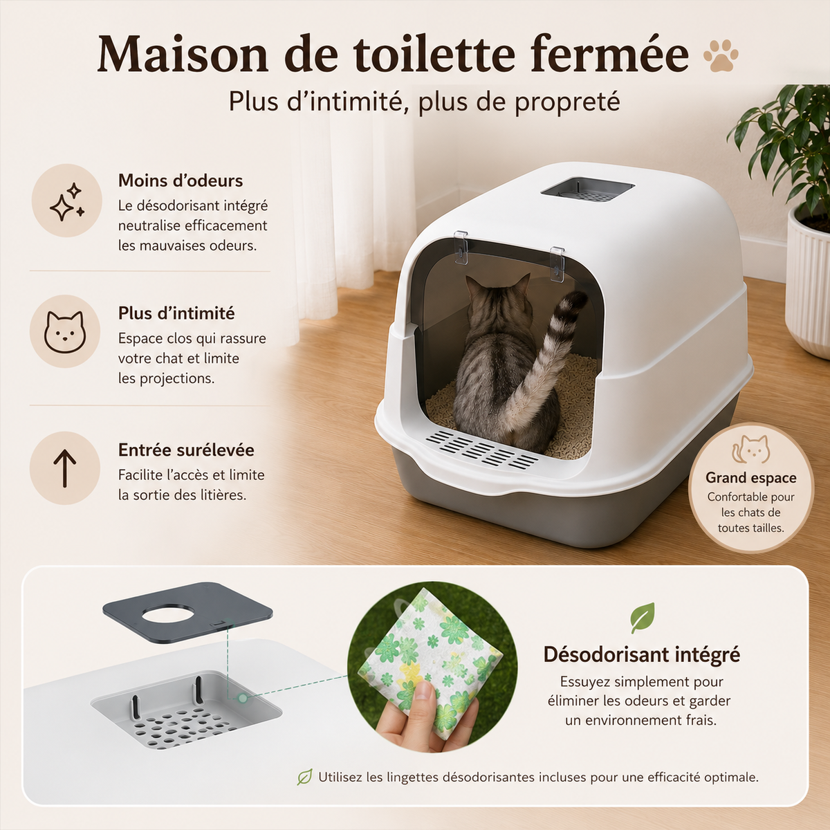 Pet Litter Box Fully Enclosed Spillproof Deodorant Cat Toilet Two-Way Shovel Large Capacity Cat Toilet Litter Box Closed Sandbox