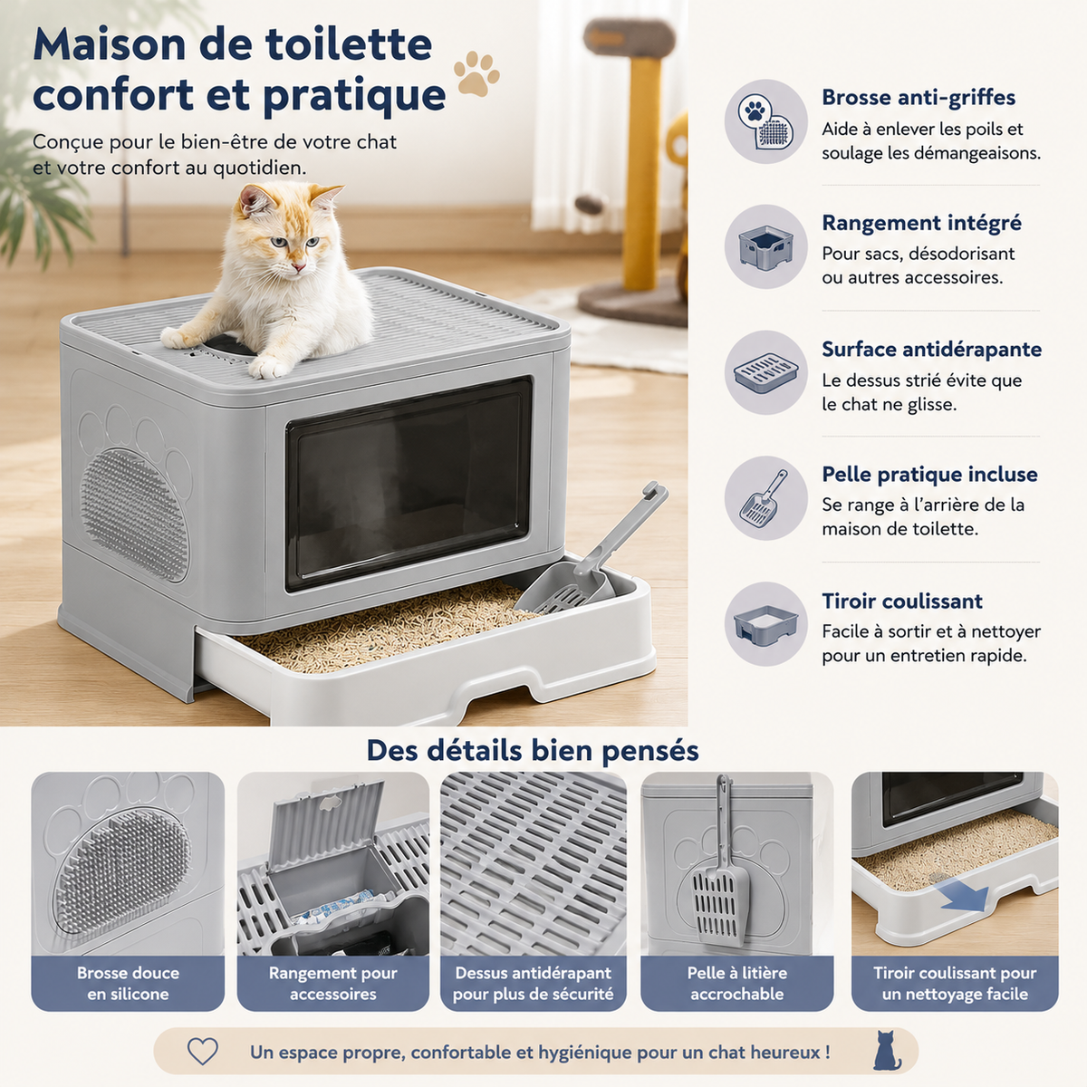 Cat litter tray-foldable Cat toilet home-48.5*38cm-pink/gray/blue