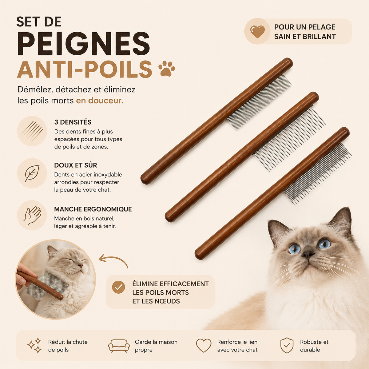 New Long Hair Cat Combs Open Knots Remove Floating Hair Cat Comb Brush Pet Cleaning Supplies Cat Grooming
