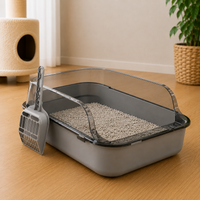 Semi-Enclosed Cat Litter Box Splashproof Kitten Toilet Tray Pet Cleaning Basin with High Sides for Indoor Use